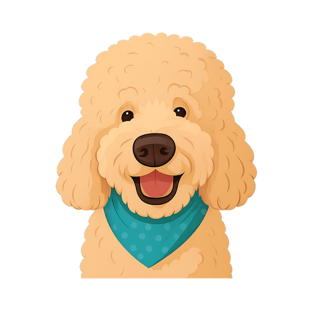 Illustrated portrait of Zooey, a cream goldendoodle